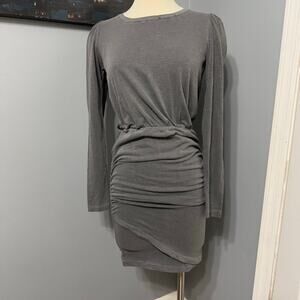 ANTHROPOLOGIE X SUNDRY SHIRRED LONG SLEEVE KNIT MINI DRESS GRAY, 0